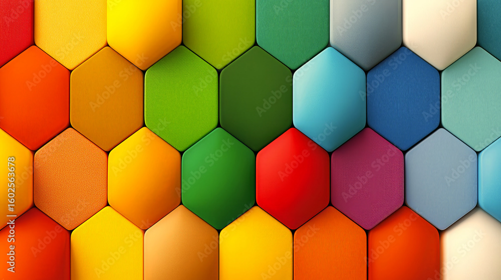 Fototapete Vibrant hexagonal pattern forming a colorful abstract background, suitable for wallpapers and design projects