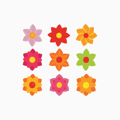 Colorful Flower Icons Arranged in a Grid Pattern on White