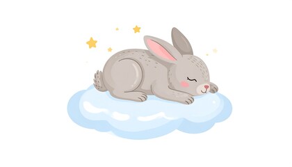 Cute gray bunny sleeping on a fluffy cloud