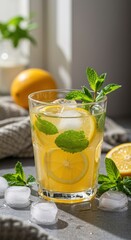 Fototapeta premium Refreshing Homemade Lemon Mint Iced Tea Recipe: A Summer Drink