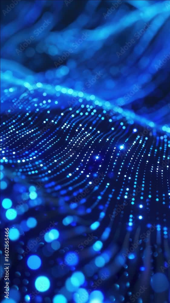 Poster digital light show with vibrant blue glowing lights creating a star-like pattern against a dark back