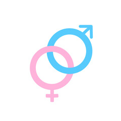 Cartoon vector illustration of male and female gender symbols in blue and pink colors. Drawing for gender identity concepts, education, healthcare and equality campaigns