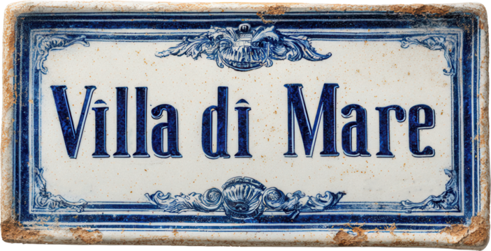 old wall street sign with text Villa de Mare - cut out object on transparent background