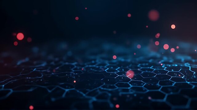 Digital Hexagon Grid Glowing with Red Particles Motion Animation for Tech Backgrounds