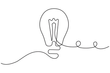 Light bulb continuous one line drawing white background minimalist style  electric and energy system isolated outline vector illustration