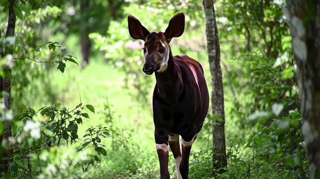 Okapi in a lush forest