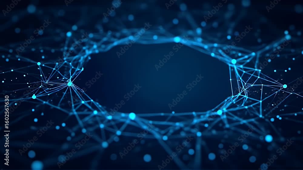 Poster digital plexus network glowing motion animation for technology data visualization