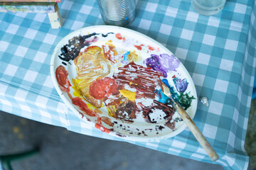 Art color palette on a plate 