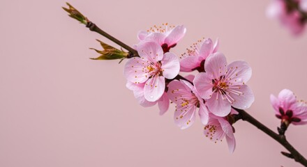 Close-up of pink cherry blossoms with water droplets