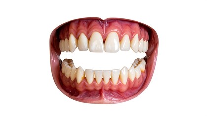 Dental model, open mouth, showing discoloration