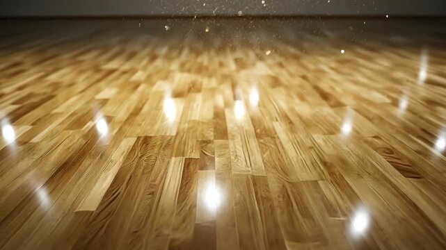 Polished wood floor, spotlights, illuminated, indoor space, for use in sports, exhibition, or commercial photography