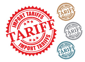 Import Tariffs Product Stamp Set, Grunge Style Import Regulation Label Vectors  