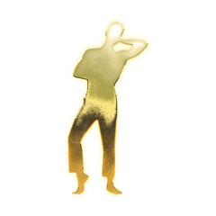 Shining golden man with hands on the back of his head, alpha channel



