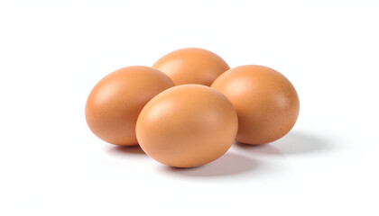 Fresh brown eggs on a white background, emphasizing simplicity and natural food