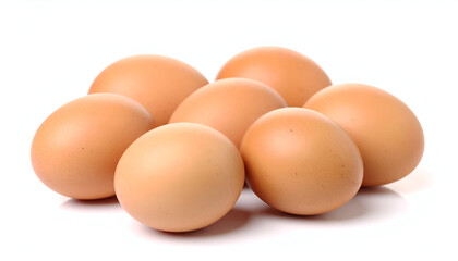 Fresh brown eggs on a white background, emphasizing simplicity and natural food