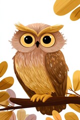 Naklejka premium Whimsical owl character nestled foliage, creating a fun, seasonal atmosphere full of autumn charm.