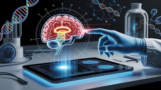 Advancements in Neurological Research A Digital Interface Displaying Brain Analysis and Medical Technology in a Laboratory Setting