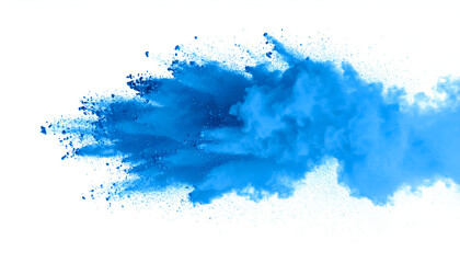 Dramatic burst of blue powder against a white backdrop, capturing energy and celebra