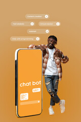 Person interacting with a chatbot in a creative environment showcasing modern technology and AI...