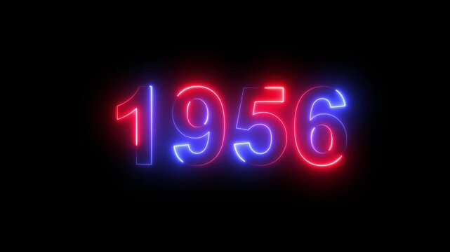 Neon text calendar 1956 animation, glowing neon icon blue and orange colors 4K video. Neon light countdown 1956 Sal number icon background 4K animation.
