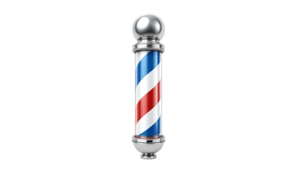 Classic Barber Pole Illustration – Red, White, and Blue Stripes with Silver Ends on Metallic Shaft