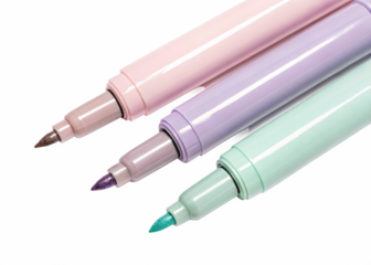 three pastel highlighters, isolated PNG transparent background