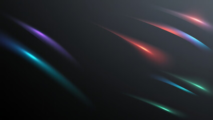 Ethereal Rainbow Light Refraction on Deep Black Surface, Vivid Multicolored Spectrum Beams with Soft Diffraction and Glow Effects in an Elegant, Abstract Optical Composition
