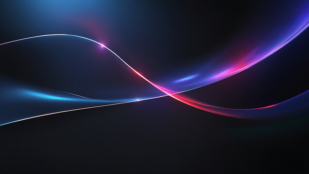 Dark abstract futuristic background. Iridescent fluid wave render. Glass prism light refraction. Rainbow gradient flare. Smooth transition. Bright glow shimmer. Neon metallic blur texture.