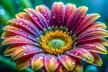 Closeup of a Colorful Flower with Dew Drops