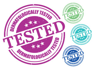 Dermatologically Tested Stamp Vector Set, Grunge Style Skin Care Approval Label Pack  
