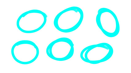 Collection of hand drawn circles isolated on transparent background. Teal color doodle style symbol. 