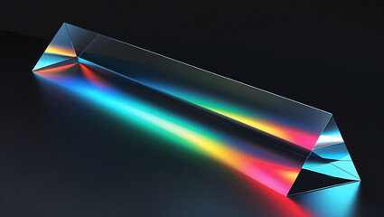 Triangular Glass Prism Splitting White Light into Vivid Rainbow Spectrum on a Dark Surface — A Stunning Visualization of Optical Refraction, Dispersion, and the Science of Color Separation