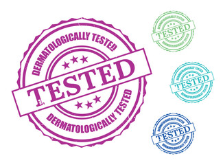Dermatologically Tested Seal Bundle, Grunge Style Certified Cosmetic Vector Icons  