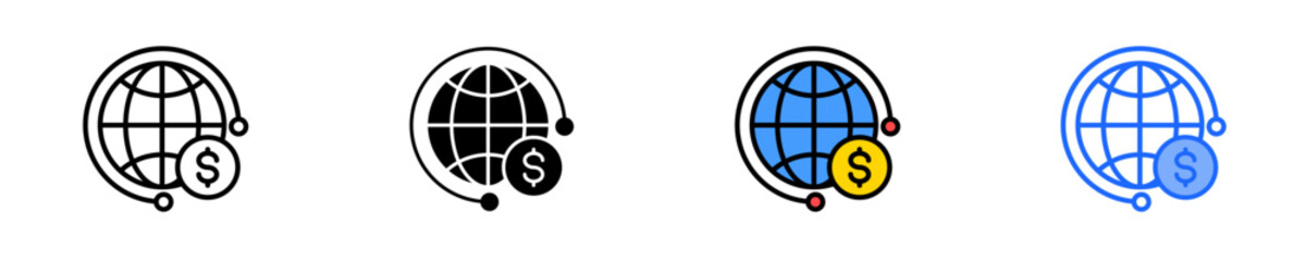 Globe With Financial  Icon Set Multiple Style Collection