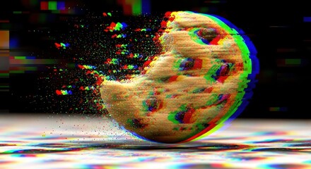 Glitching cookie digital art shows data corruption and decay