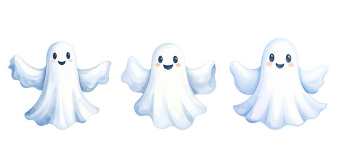 Cute cartoon halloween ghost. Watercolor style. Halloween and holiday. Cartoon festive illustration.