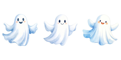 Cute cartoon halloween ghost. Watercolor style. Halloween and holiday. Cartoon festive illustration.