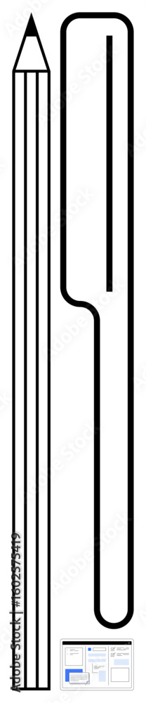 Poster pencil alongside a pen in a line art style, highlighting their simplicity and function. ideal for cr