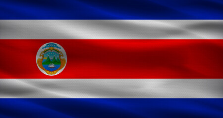 Costa Rican flag with a fabric texture waving. Close up of flag of Costa Rica with cloth texture