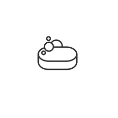 Bar of soap vector icon with bubbles, black outline symbol for hygiene, isolated on a transparent background