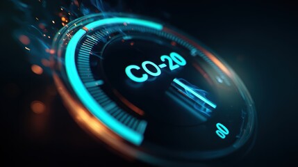 High-tech digital gauge displaying carbon monoxide levels, representing environmental monitoring and safety.