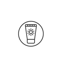 Sunscreen tube vector icon, black outline symbol for sun protection and skincare, isolated on a transparent background