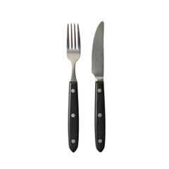 Naklejka premium A fork and knife with black handles isolated on transparent background
