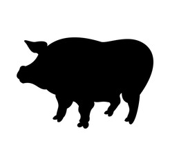 Pig silhouette vector, farm animal icon, black and white graphic, livestock outline illustration, simple pig shape