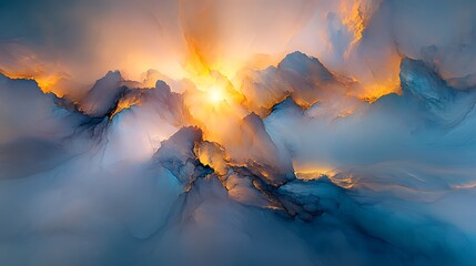 Abstract depiction of luminous clouds and radiant golden sunshine