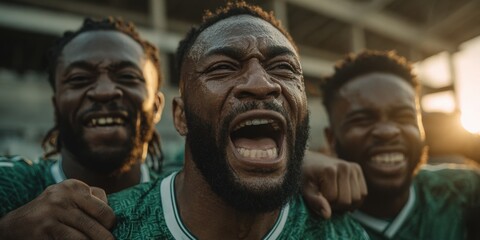 Enthusiastic teammates rejoice in soccer win outside