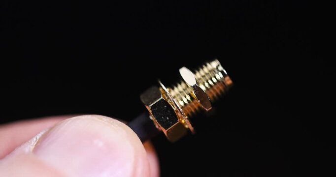 wire connecting different devices, hold in your hand a piece of acoustic wire with a metal tip for connecting different equipment
