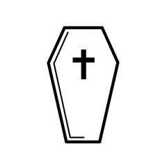 Fototapeta premium Coffin with cross in simple line art style 