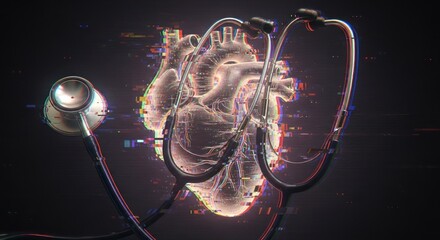 Heart illustration with stethoscope digital medical concept