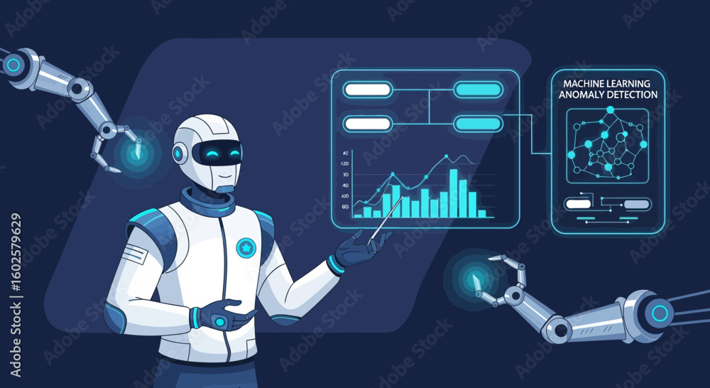 Poster Robot Analyzing Data And Machine Learning With Advanced Technology